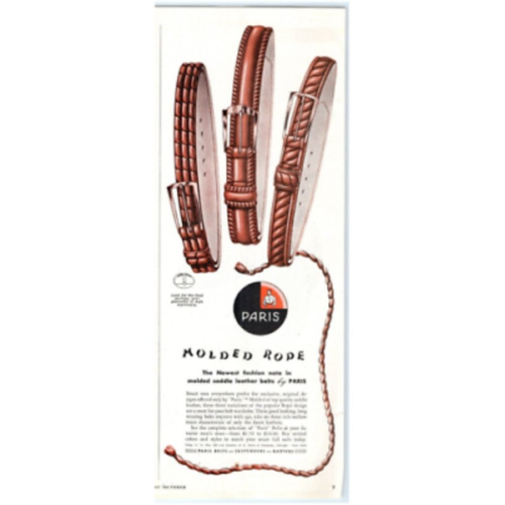 1948 Print Ad Paris Molded Rope Saddle Leather Belts Suspenders Garters!